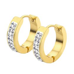 Clear Bonded Crystal Steel Huggie - Round with Yellow Gold-plate Clear Bonded Crystal Steel Huggie - Round with Yellow Gold-plate